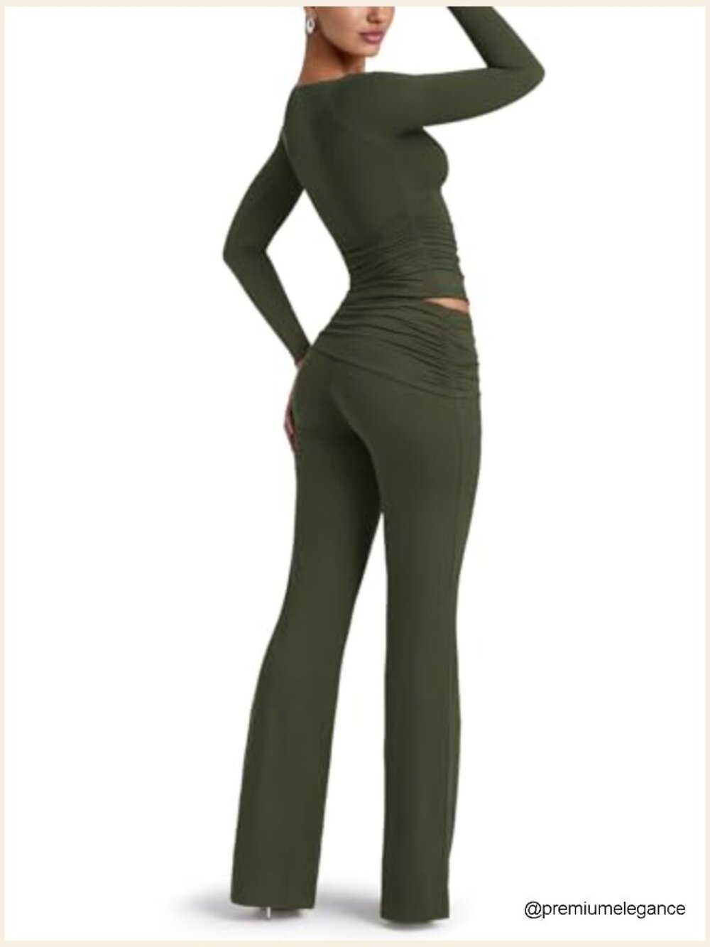 2 Piece Lounge Set Long Sleeve Crop Top Flare Pants Tracksuit - Picture 6 of 7